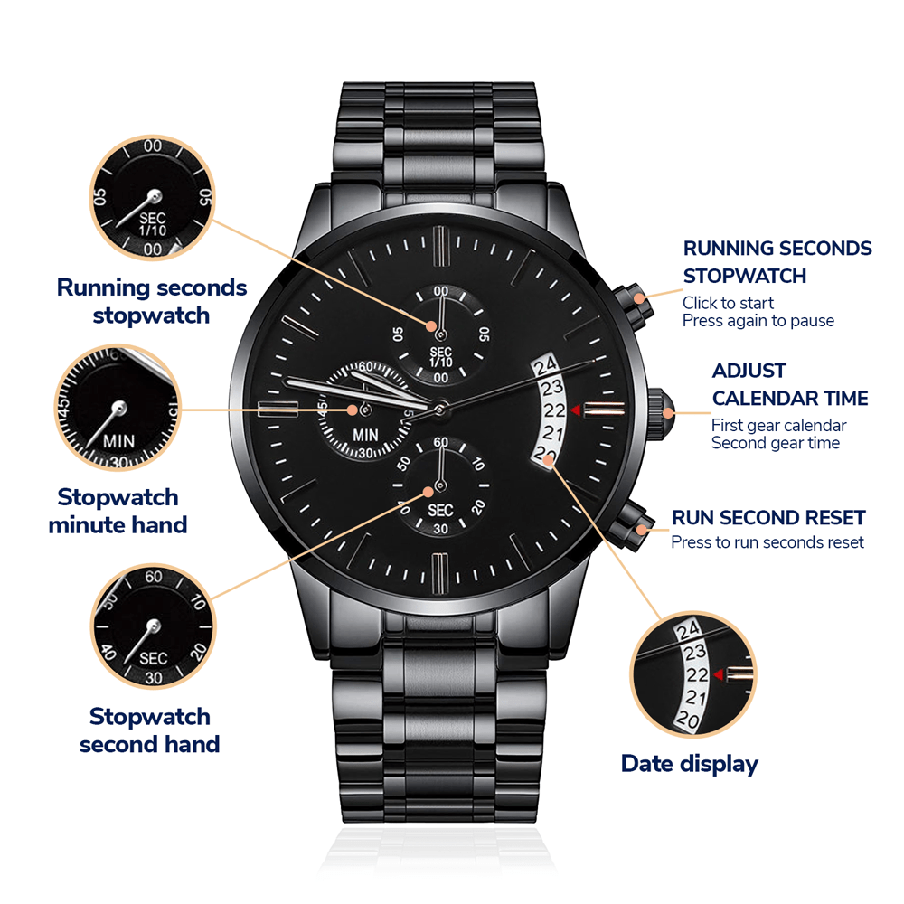 Make It Yours with a Black Chronograph Watch - A sophisticated and versatile watch that you can personalize!