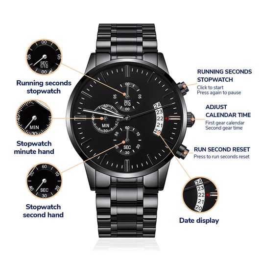 Make It Yours with a Black Chronograph Watch - A sophisticated and versatile watch that you can personalize!