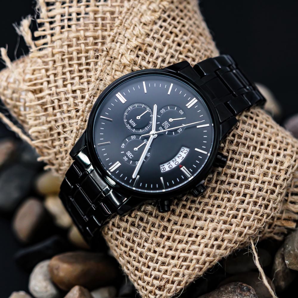 Make It Yours with a Black Chronograph Watch - A sophisticated and versatile watch that you can personalize!