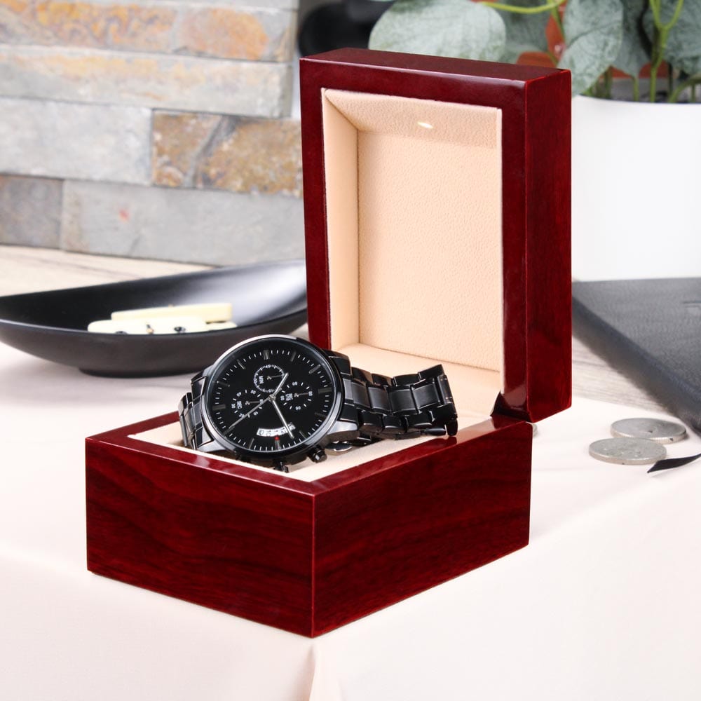 Make It Yours with a Black Chronograph Watch - A sophisticated and versatile watch that you can personalize!