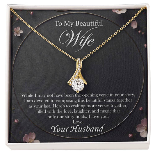 To My Wife Necklace With Message Card, 18k Yellow Gold Alluring Beauty Necklace, Gifts For Her