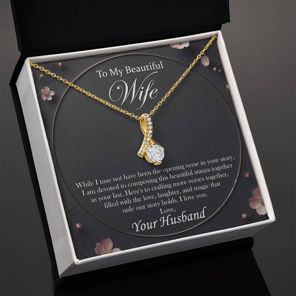 To My Wife Necklace With Message Card, 18k Yellow Gold Alluring Beauty Necklace, Gifts For Her