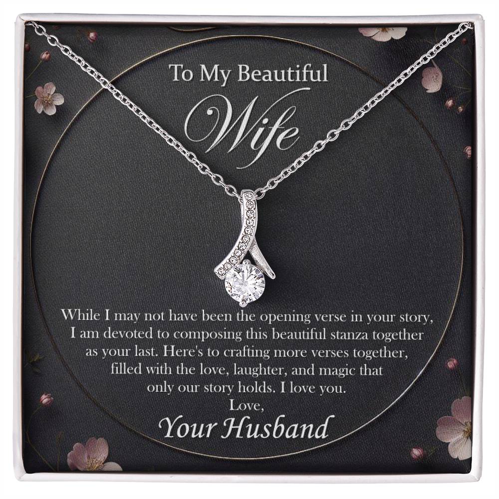 To My Wife Necklace With Message Card, 14k White Gold Alluring Beauty Necklace, Gifts For Her