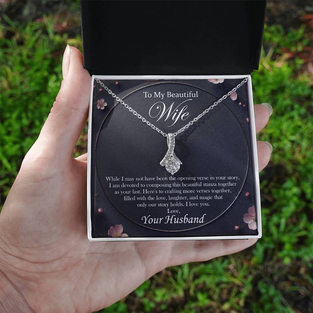 To My Wife Necklace With Message Card, 14k White Gold Alluring Beauty Necklace, Gifts For Her