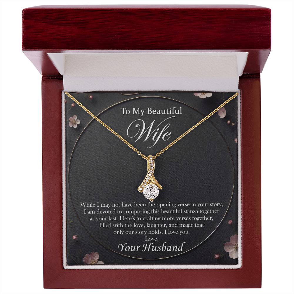 To My Wife Necklace With Message Card, 18k Yellow Gold Alluring Beauty Necklace, Gifts For Her