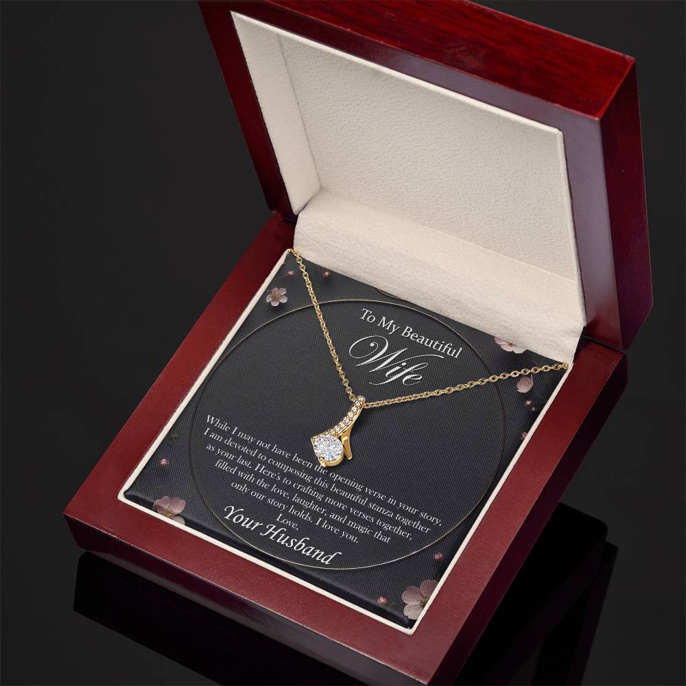 To My Wife Necklace With Message Card, 18k Yellow Gold Alluring Beauty Necklace, Gifts For Her