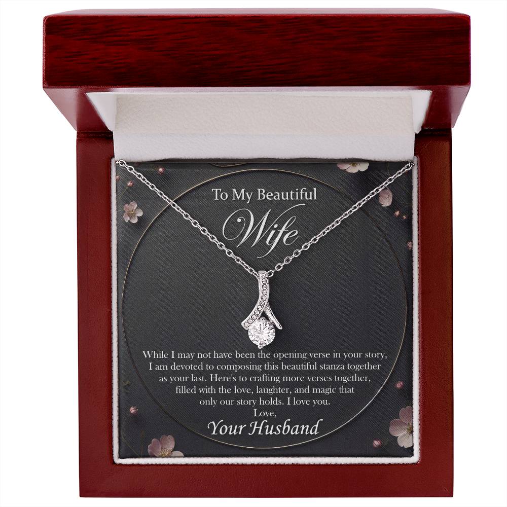 To My Wife Necklace With Message Card, 14k White Gold Alluring Beauty Necklace, Gifts For Her